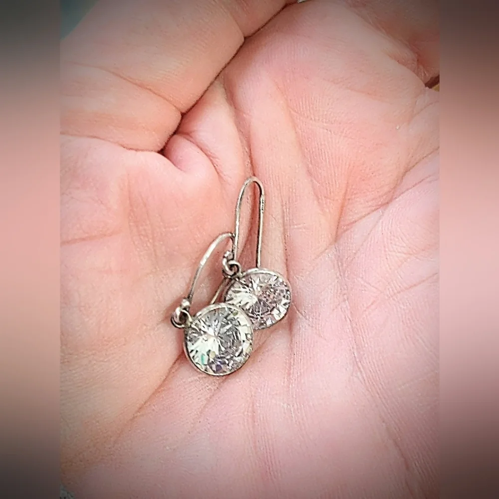 Sterling Silver Bezel Drop CZ Dangle Earrings - Picture 2 of 8